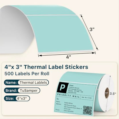 4" x 3" Thermal Labels, Green, 500 Labels/Roll - color: Green