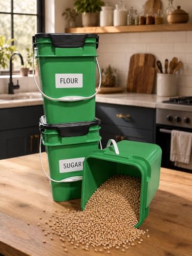 House Naturals 4 Gallon Square Food Grade Bucket Pail with Plastic Handles and Lid (Pack of 3) Made in USA containers (Green) - color: Green