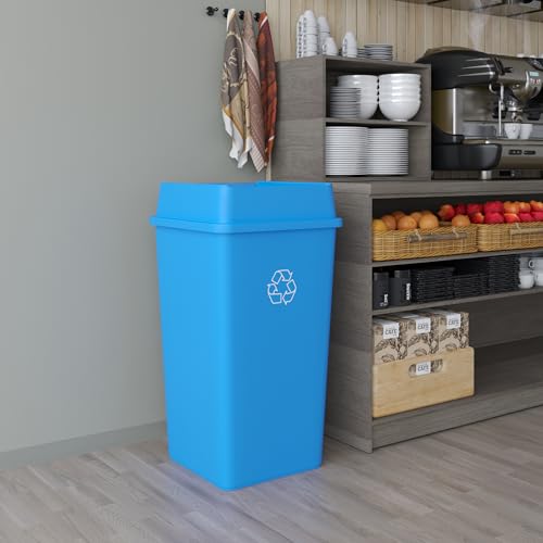 50 Gallon Blue Square Commercial Trash Garbage Can with Lid | Outdoor Office Restaurant School Kitchen - color: Blue, size: 50 Gallon, style: Trash Can with Lid