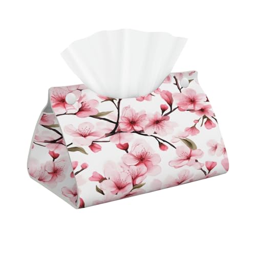 Tissue Box Cover Pink Japanese Floral Cherry Blossom Rectangle PU Leather Tissue Box Holder for Car Bathroom Bedroom Desk Tabletop Decor - color: Pink Japanese Floral Cherry Blossom
