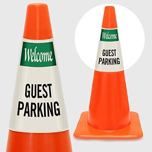 SmartSign “Welcome - Guest Parking” Bright Reflective Cone Message Sleeve, [Cone Not Included] - color: Guest Parking, size: Pack of 1
