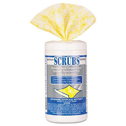 SCRUBS 91930 Stainless Steel Cleaner Towels, 9 3/4 x 10 1/2, 30 Wipes Per Canister - size: 30 Count (Pack of 6)
