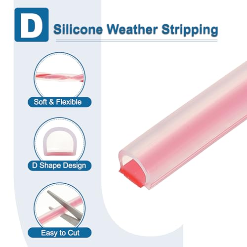 PATIKIL Silicone Weather Stripping Door Seal, 9.8 ft D Shape Weather Stripping Self Adhesive Door Seal Strip for Door Frame, Window Sealing, Large Gap, 5/16" Wx5/128 Tx15/64 H, Clear/Red - size: 9.8 ft Long, 5/16"Wx5/128"Tx15/64"H