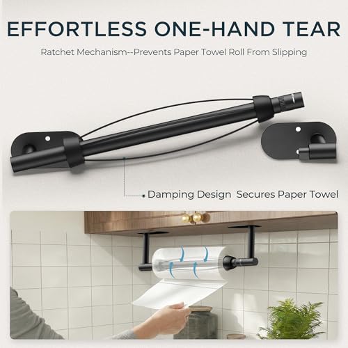 FORIOUS Paper Towel Holder Under Cabinet, One Hand Tear, Matte Black - color: Mattle Black
