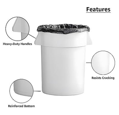 Set of 6 55 Gallon Round Commercial Trash Can, Industrial Recycling Bin, Durable Garbage Can, Ingredient Bin, Safe Food Container (White) - color: White