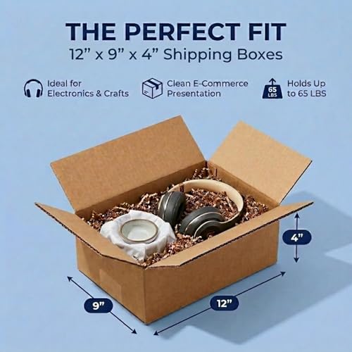 BOX USA Flat Boxes Holds 65 lbs, 12x9x4 25-Pk for Shipping & Packing - size: 12x9x4" (25-Pack)