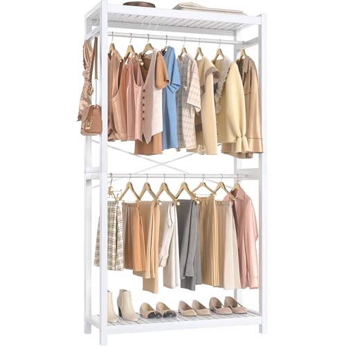 Homykic Bamboo Clothing Rack with Shelves, 33.5” Wide Clothes Rack, 78.8” H - color: White, size: Standard