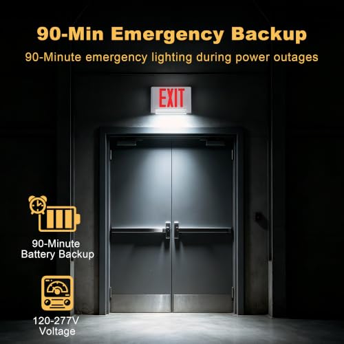 Exit Sign with Emergency Light, Adjustable LED Bar, 90-Min Battery Backup - size: 1 Pack