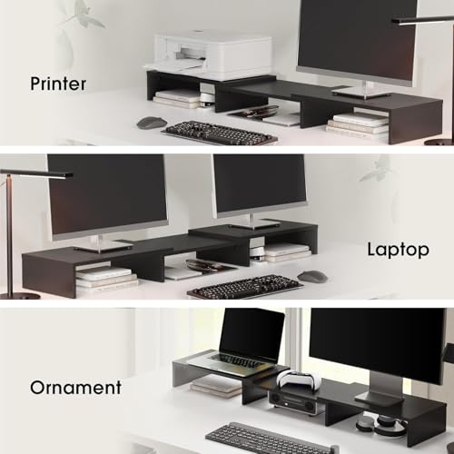FITUEYES Dual Monitor Stand Riser, Adjustable Length and Angle, Black - color: Black