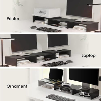 FITUEYES Dual Monitor Stand Riser, Adjustable Length and Angle, Black - color: Black