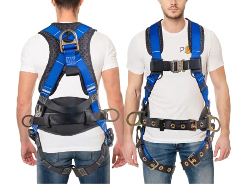 Palmer Safety Hammerhead 5pt Safety Harness Back Padded, QCB Chest, Tongue Buckel Legs Straps, Back & Side D-Rings - color: Blue, size: X-Large