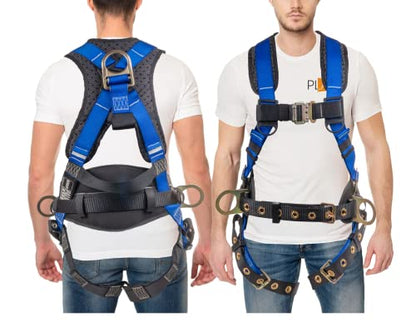 Palmer Safety Hammerhead 5pt Safety Harness Back Padded, QCB Chest, Tongue Buckel Legs Straps, Back & Side D-Rings - color: Blue, size: X-Large