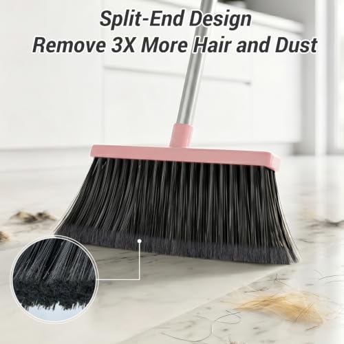Broom with Dustpan Set for Pet Hair & Dust Cleanup, Pink - color: Pink