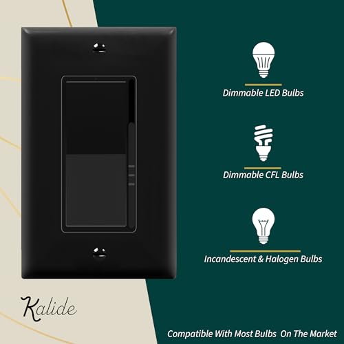 TOPGREENER 300W LED Dimmer Switch, Single Pole or 3-Way, Black, 1P - color: Black