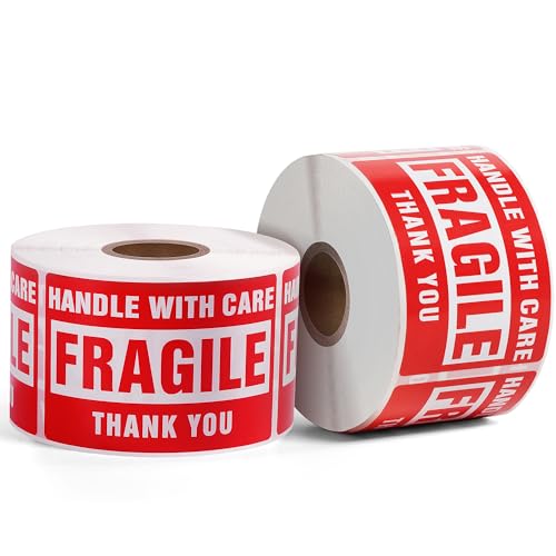 2 Rolls 3 × 2 Inch Fragile Stickers Strong Adhesive Handle with Care Stickers Pre-Perforated Line Fragile Labels for Shipping Moving (1000 Labels) - size: 3" × 2", style: 2 Rolls-1000 PCS