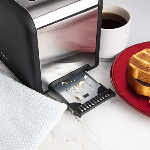 Rae Dunn Toaster, Stainless Steel 2 Slice Square Toaster, Wide Slot with 5 Browning Levels, with Bagel, Defrost and Cancel Options (Black) - color: Black