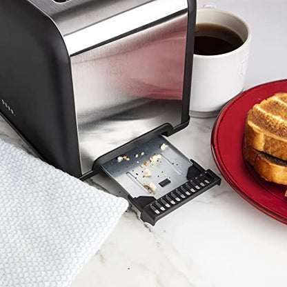 Rae Dunn Toaster, Stainless Steel 2 Slice Square Toaster, Wide Slot with 5 Browning Levels, with Bagel, Defrost and Cancel Options (Black) - color: Black