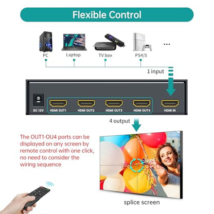 MT-VIKI 4K60Hz HDMI Video Wall Controller 2x2, [4K Input & 4K Output], 180° Rotate, HDMI 2.0, HDCP 2.2, 18Gbps, RGB 4:4:4 - style: 2x2 4K@60Hz