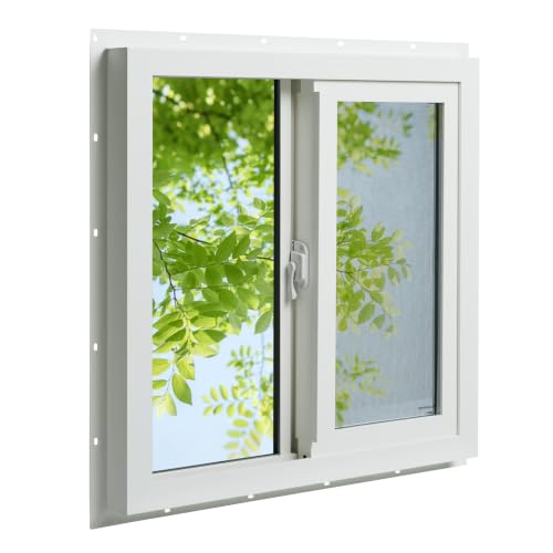 3.22" Thickness 23.5" x 23.5" Vinyl Sliding Basement Window,Low-E Glass with Argon Gas,Double-Pane Insulated Tempered Clear Glass,Half Screen Included,White - size: 23.5"x23.5"