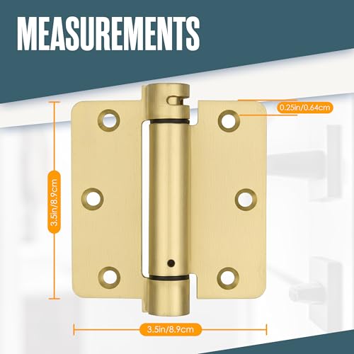 Self Closing Door Hinges, Auto Closing Hinge, 3.5"x3.5", 2 PK, Satin Brass - color: Satin Brass Finish, size: 3.5 Inch, 1/4 Radius