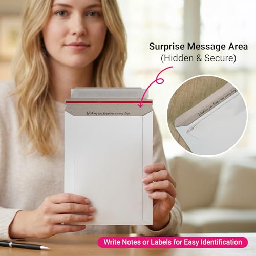 Mukawa 7 x 9 Inches Rigid Mailers, 100 Pack Self Seal Cardboard Mailing Envelopes. Shipping Photo, Document, Trading Card & CD Mailers for Small Business, Office & Collectors