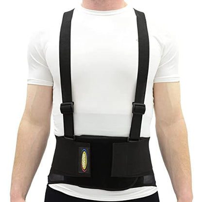 MAXAR Industrial Back Brace for Work, Adjustable Double Pull & Removable Suspenders/Straps, Ideal for Lumbosacral Back Pain Relief & Heavy Lifting, 8" Wide, Unisex (Black, Small) - size: Small