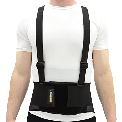 MAXAR Industrial Back Brace for Work, Adjustable Double Pull & Removable Suspenders/Straps, Ideal for Lumbosacral Back Pain Relief & Heavy Lifting, 8" Wide, Unisex (Black, Medium) - size: Medium