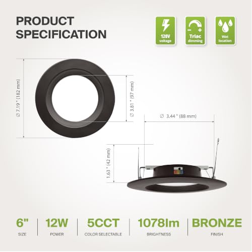 ASD 6 Pack Bronze Retrofit LED Recessed Lighting 6 Inch, 5CCT Wafer Lights - color: Bronze, size: 6 Pack