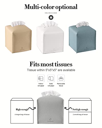 Tissue Box Cover, Jeethemy Square PU Leather Tissue Box Holder, Modern Tissue Case Facial Paper Organizer Dispenser，5X5X5'',Single Light Grey - color: Single Light Grey