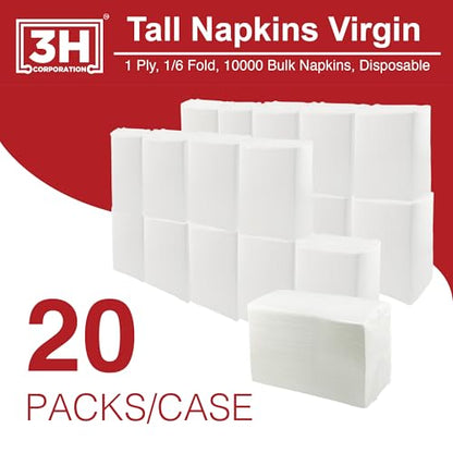 Tall-Fold White Paper Napkins Disposable - 10000 Count (20 Pack, 500/Pack) 1-Ply, 1/6 Fold, 6.3"×3.4" Folded, 12.6"×6.7" Unfolded, Bulk For Restaurant, Catering, Buffet & Café Refill - size: 10000 Ct 1/6-Tall-Fold