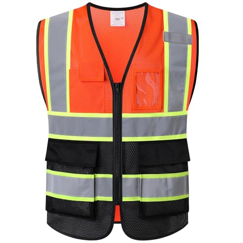 Hi Vis Reflective Safety Vest for Men Women,EK175,Orangeblack,M - color: Orangeblack, size: Medium