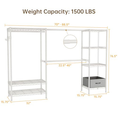 Golpart Heavy Duty Clothing Rack with Adjustable Shelves Clothes Wardrobe - color: White, size: 15"DX(70-87)"WX74.5"H