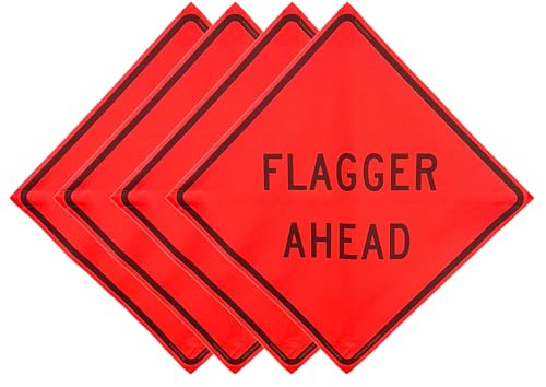36"x36" Flagger Ahead Orange Mesh Roll-Up Signs 4-Pack - color: Flagger Ahead