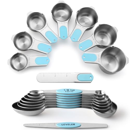 Spring Chef 15 Magnetic Measuring Cups & Spoons Set w/Levelers, Aqua Sky - color: Blue (Aqua Sky)