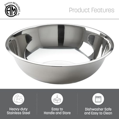 American Metalcraft SSB800 Stainless Steel Mixing Bowl - Durable, Commercial-Grade, Metal Bowl For Mixing - Wide-Rim, Stackable, Dishwasher Safe, 8qt, Silver - size: 8 Quarts, style: Standard
