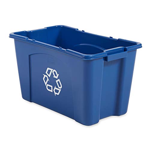 Rubbermaid Commercial Products Recycling Bin - 18 Gallon, Stackable, for Paper and Packaging, Indoor/Outdoor/Garage/Home/Commercial Facilities, Blue - size: 18G