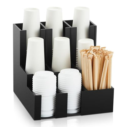 CroBlissful 9 Compartment Pine Wood Vertical Coffee Cup and Lid Dispenser - color: Black, style: Pine Wood