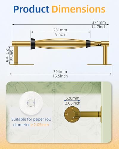 RUACQ Paper Towel Holder Under Cabinet, One Hand Tearing, Brushed Gold - color: Brushed Gold, size: One Hand Tear - Rectangle