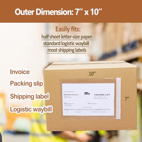 BEUYI 2.5 Mil Premium 7"x10" Clear Adhesive Shipping Label Pouches, Packing List Envelopes, Sturdy Plastic Shipping Documents Sleeves/Protector (100 Pack) - size: 100 Pack