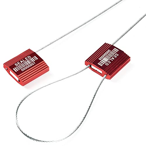 50 Red High Security Cable Seals with Barcode, Pull Tight Numbered Steel Security Seals, Anti-Tamper Shipping Self-Locking Tags for Logistics, ISO 17712 Certified - color: Red With Barcode, size: 50 PCS