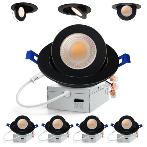 Adetu 4 Pack 4 inch 5CCT Black LED Eyeball Gimbal Recessed Light, Dimmable - color: Black-4 inch, size: 4 Pack