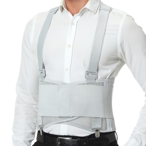 NeoTech Care Back Brace for Work with Removable Pants Clips & Detachable Suspenders - Back Support Belt - Adjustable, Light, Breathable - Posture (Gray, Size XXL) - color: Grey, size: XXL