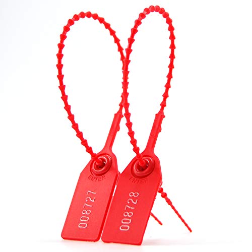 Leadseals(R) 1000 Plastic Tamper Seals, Zip Ties for Fire Extinguishers Pull Tite Security Tags Numbered Disposable Self-Locking Tie 250mm Length (Red) - color: Red, size: 1000 PCS