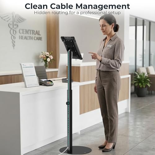 Anti-Theft iPad Kiosk Stand, Adjustable Tablet Floor Stand for POS Checkout - color: Black