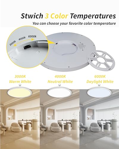 4Pack 16 Inch Led Flush Mount Ceiling Light,32W,3480LM,3000K/4000K/6000K 3CCT Selectable,White Ultra-Slim Ceiling Lighting Fixture,Round Low Profile Flat Panel Light for Bedroom,Kitchen,Hallway,Office - color: White, size: Non-Dimmable-16IN-4PACK