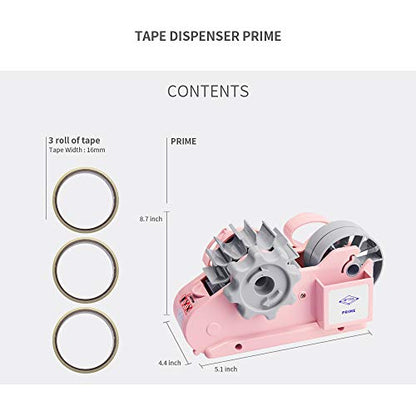 MoTEX Tape Dispenser Compatible with 3 Inch Core Tapes, 3 Rolls of Transparent Tapes with Dispenser -Prime (Light Pink) - color: Light Pink