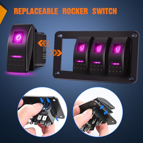 Nilight 4 Gang Rocker Switch Panel w/Purple LED Light 5Pin On Off Pre-Wired - color: Purple, size: 4 Gang