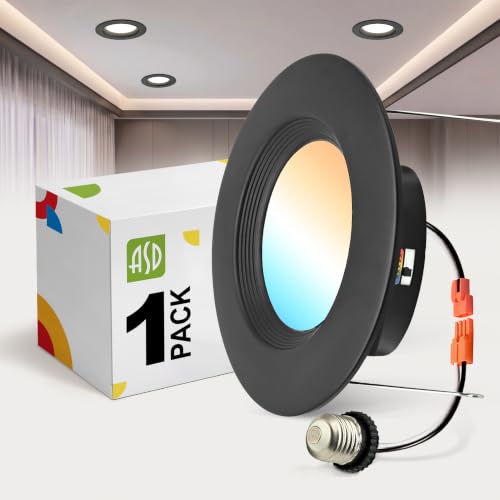 ASD 1 Pack Black Retrofit LED Recessed Lighting 6 Inch, 5CCT Wafer Lights - color: Black, size: 1 Pack