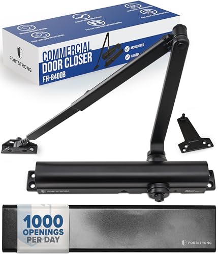 Commercial Door Closer – Black Heavy Duty Grade 1 Automatic Door Closer for Commercial Use - Auto Hydraulic Spring Hinge - FS-8400 UL Listed, ADA Adjustable Spring Closure Arm No Slam Self Closing - color: FS-8400B