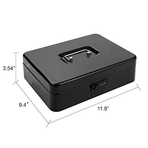 Cash Box with Money Tray and Combination Lock, Money Box for Cash Register - color: Black